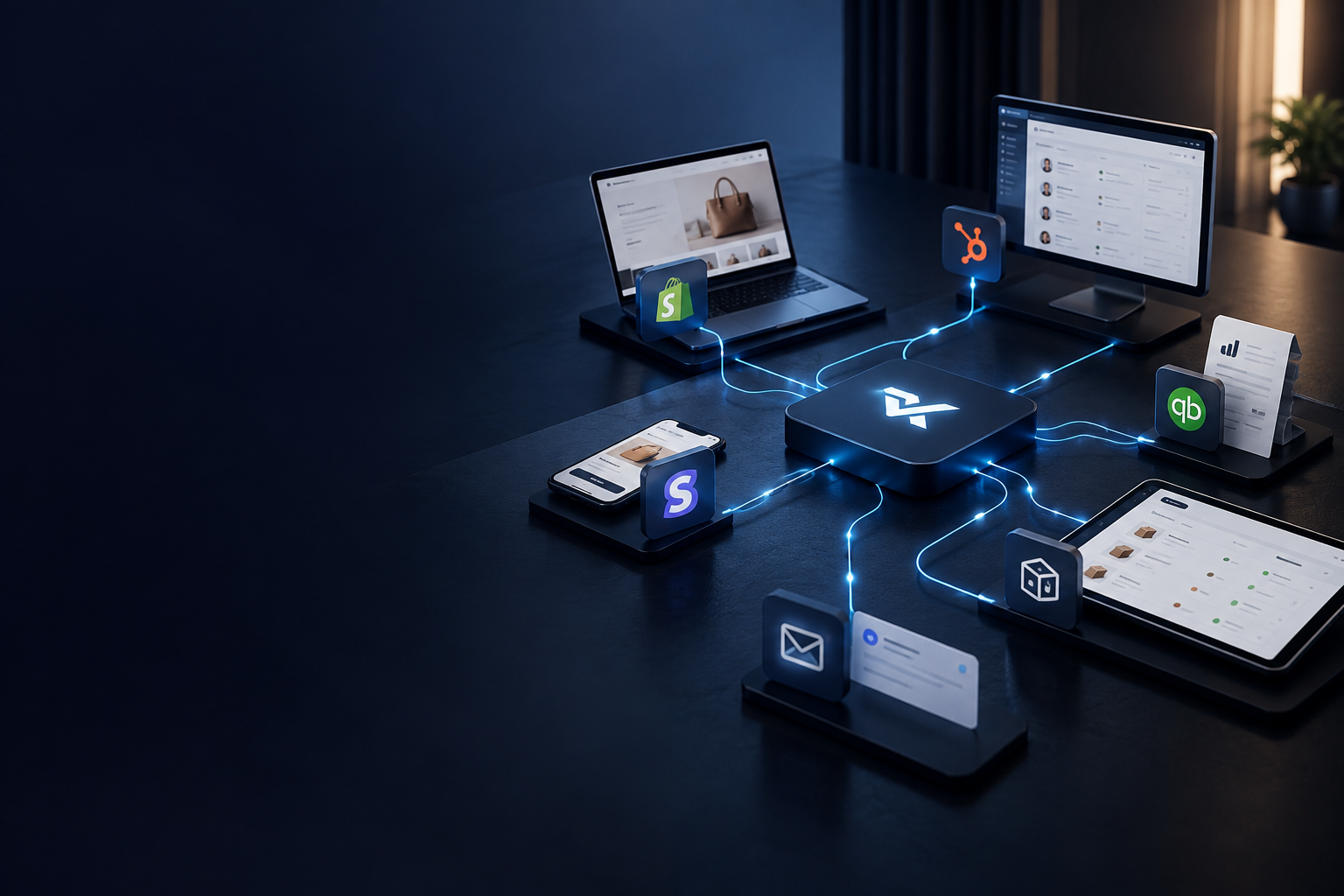 An operations team working across connected business systems